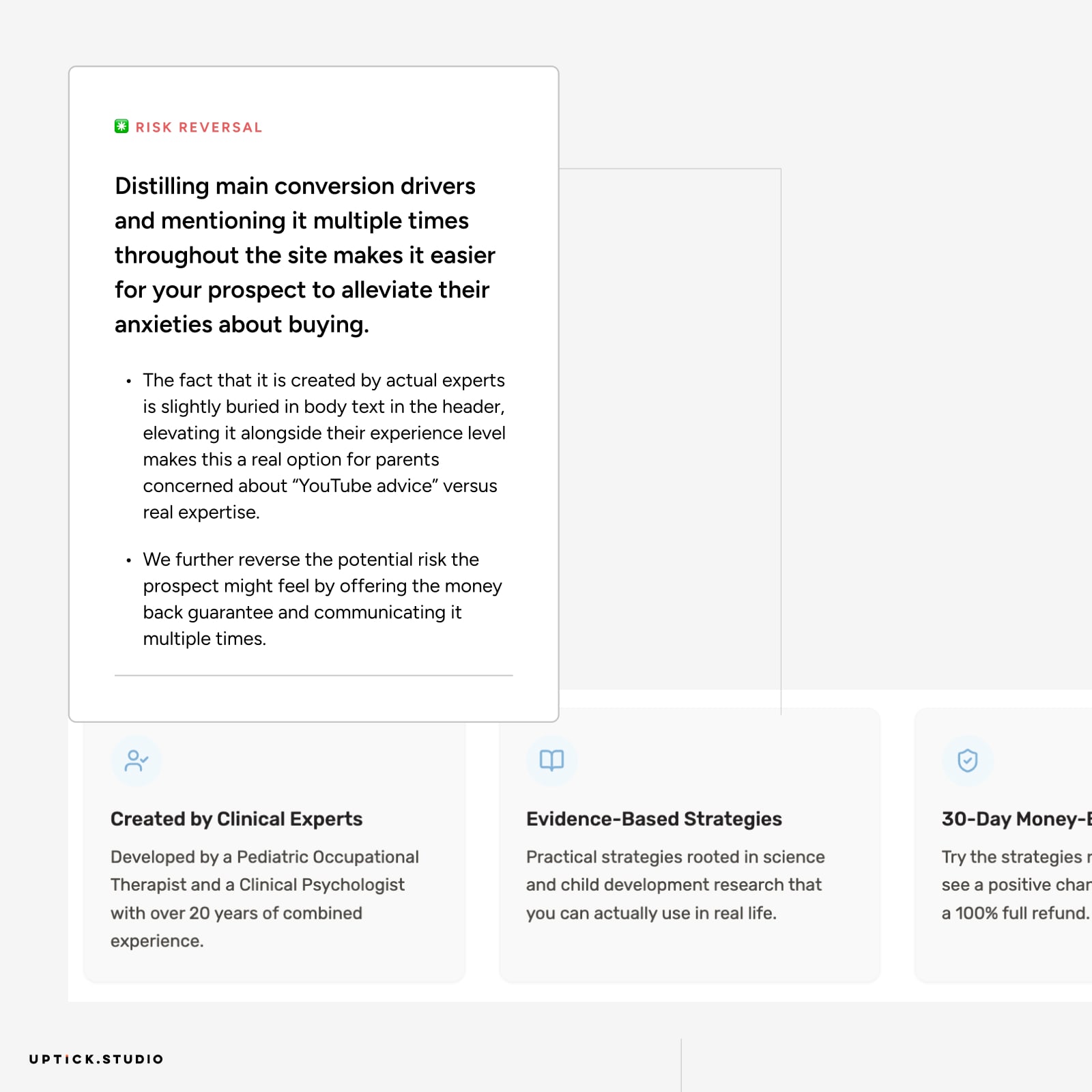 Annotated analysis of the landing page
