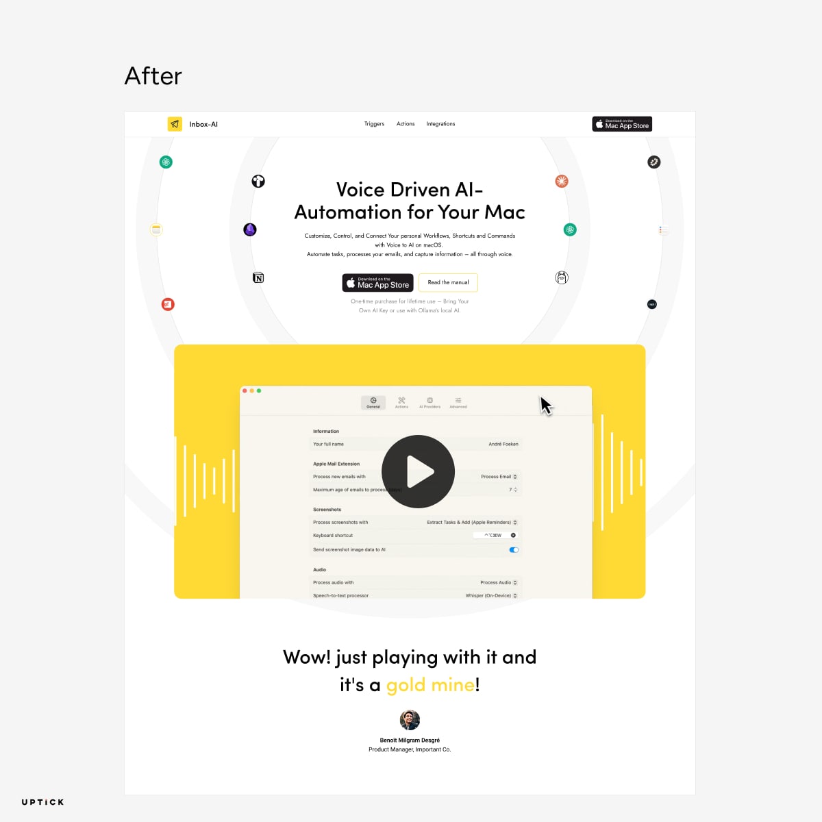 Updated Inbox AI landing page with clearer hierarchy and callouts