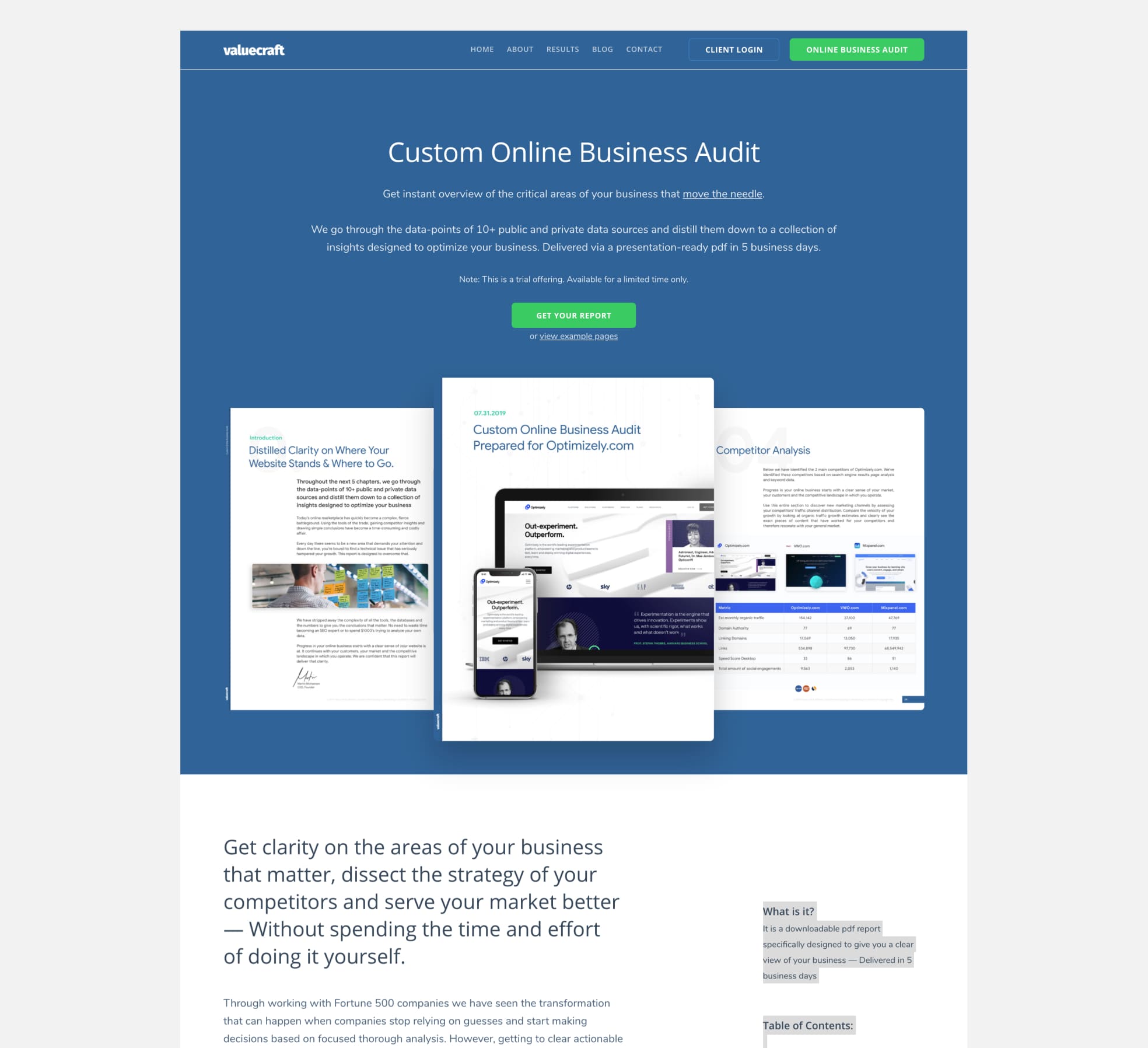 Valuecraft report template